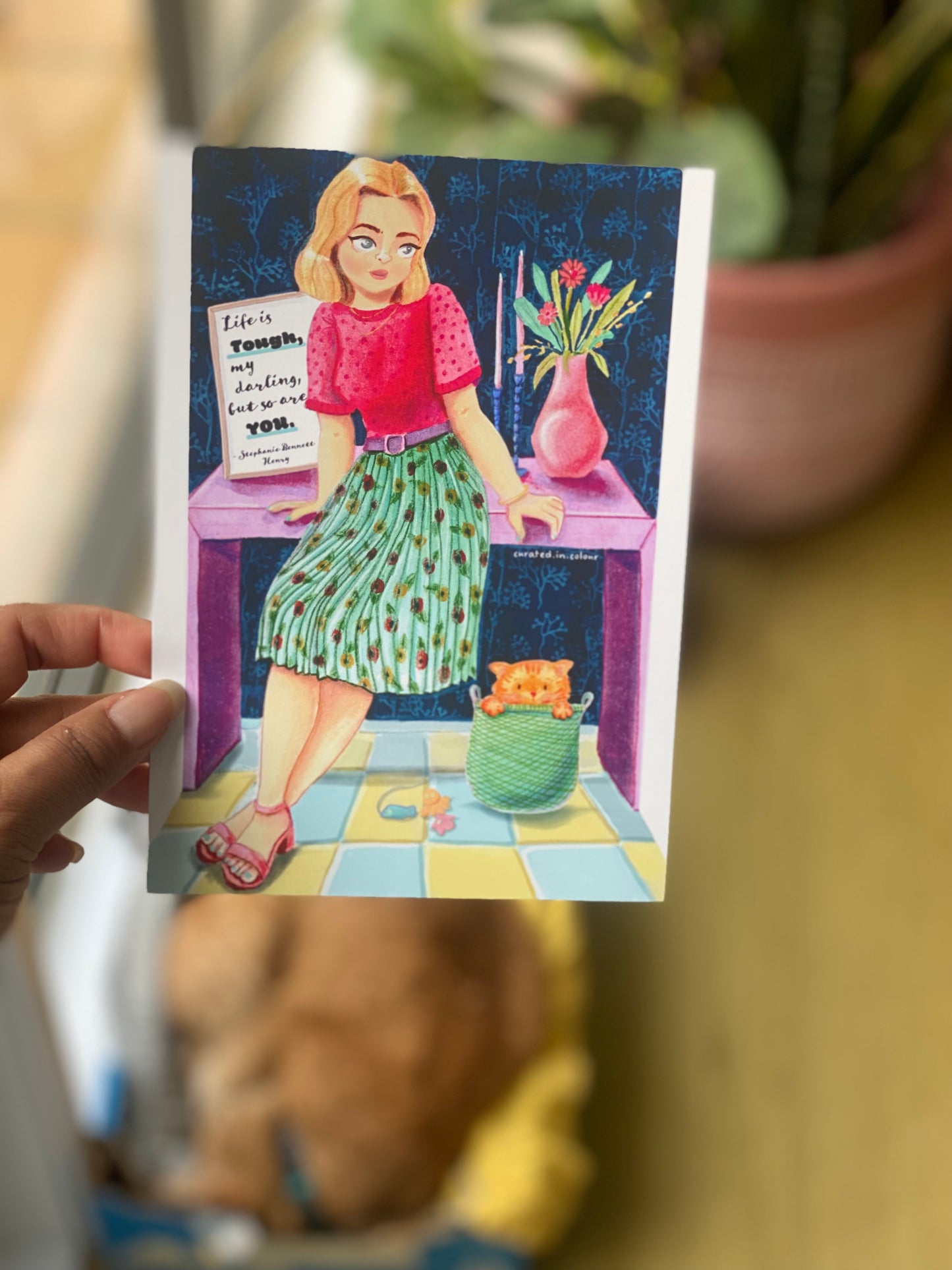 Tough woman with her Cat Art print