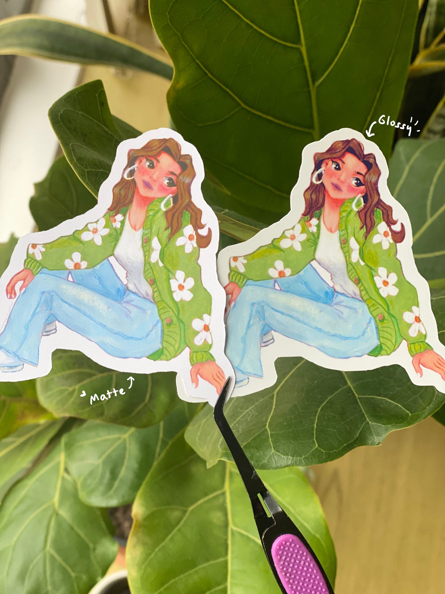 Flower Power Girl Vinyl Sticker, Retro Floral Jacket Decal, Cute Die Cut Sticker