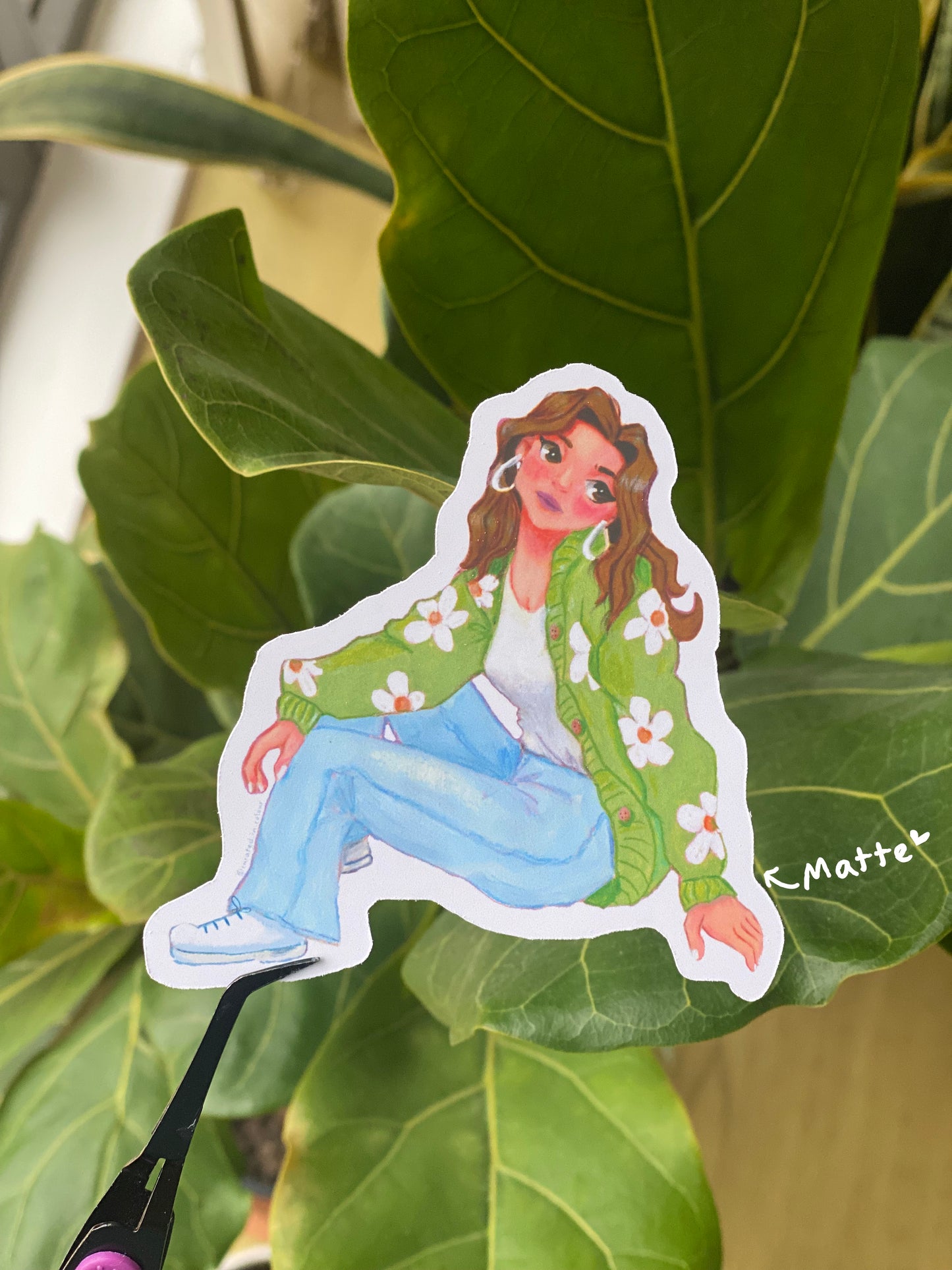 Flower Power Girl Vinyl Sticker, Retro Floral Jacket Decal, Cute Die Cut Sticker
