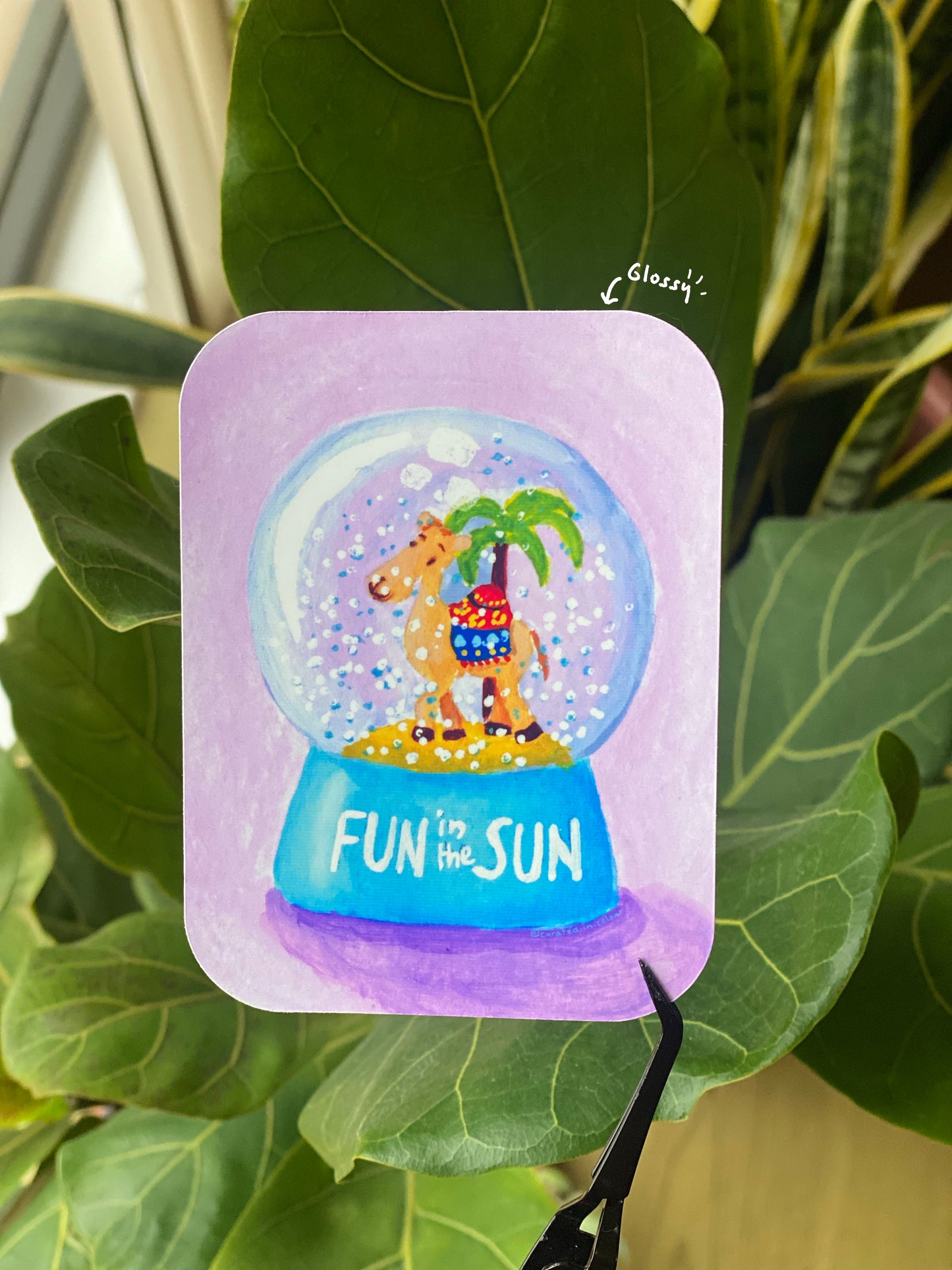 Fun in the Sun Snowglobe Vinyl Sticker, Whimsical Summer Desert Theme Decal, Camel Snowglobe sticker