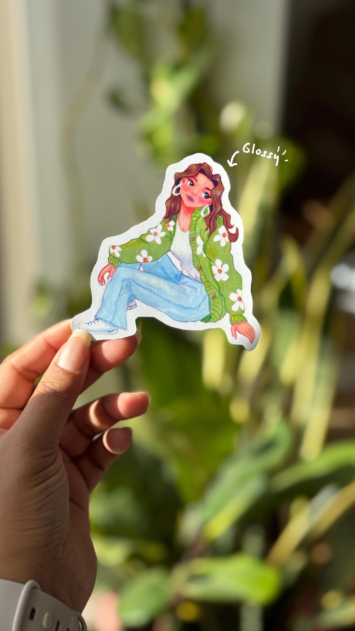 Flower Power Girl Vinyl Sticker, Retro Floral Jacket Decal, Cute Die Cut Sticker