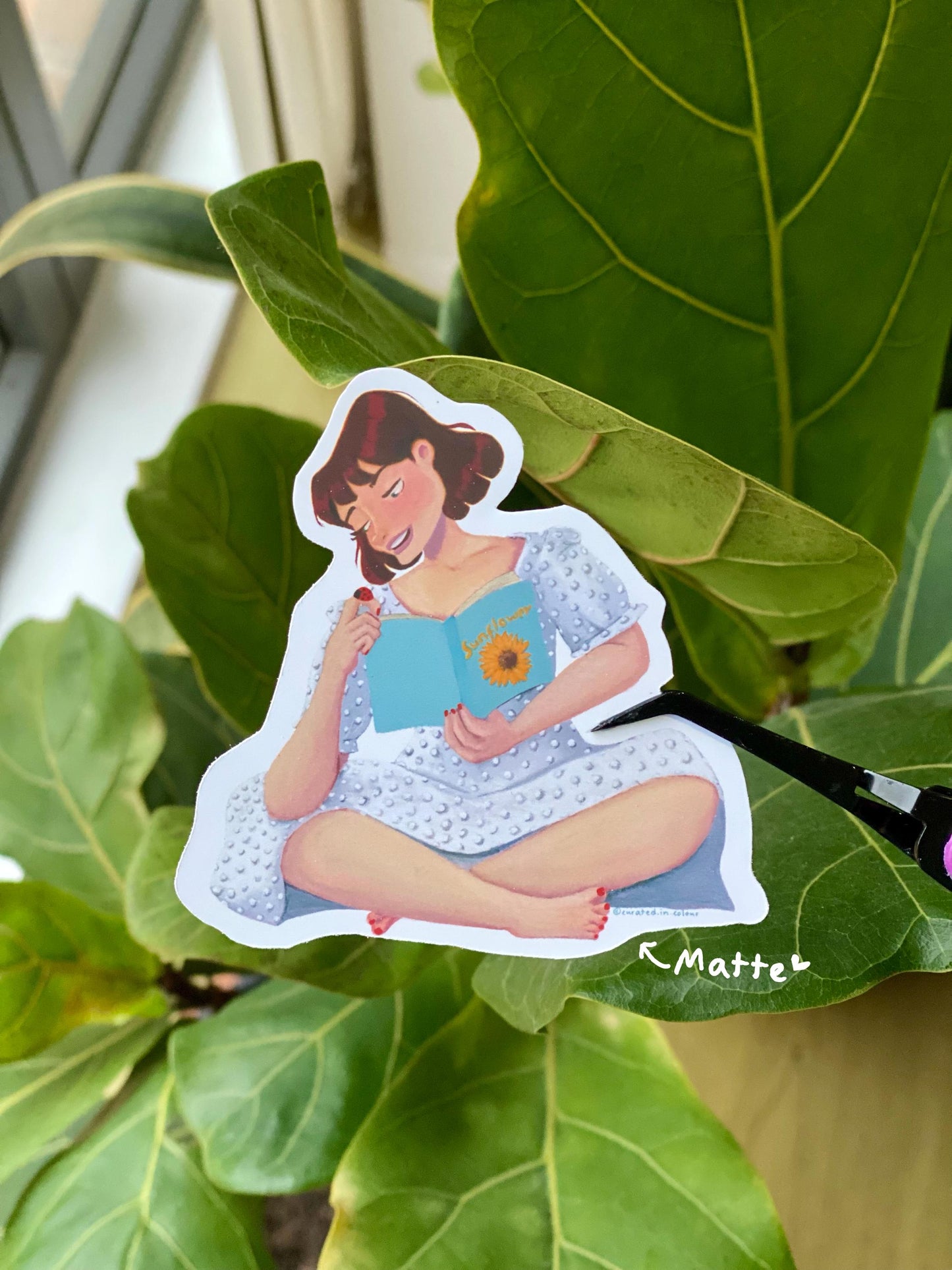 Rosie - The Sunflower Lover Vinyl Sticker, Cute girl sticker