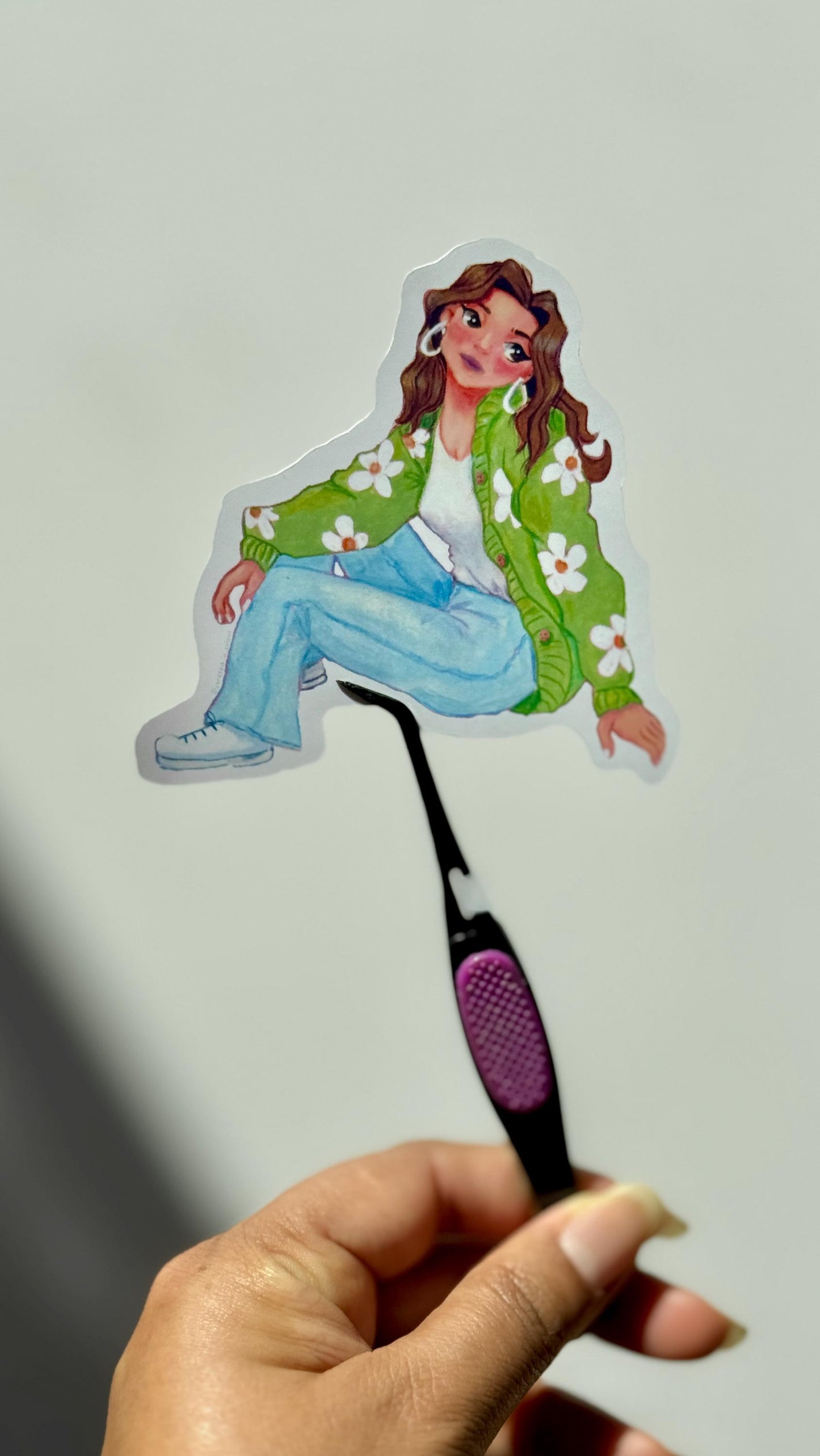 Flower Power Girl Vinyl Sticker, Retro Floral Jacket Decal, Cute Die Cut Sticker
