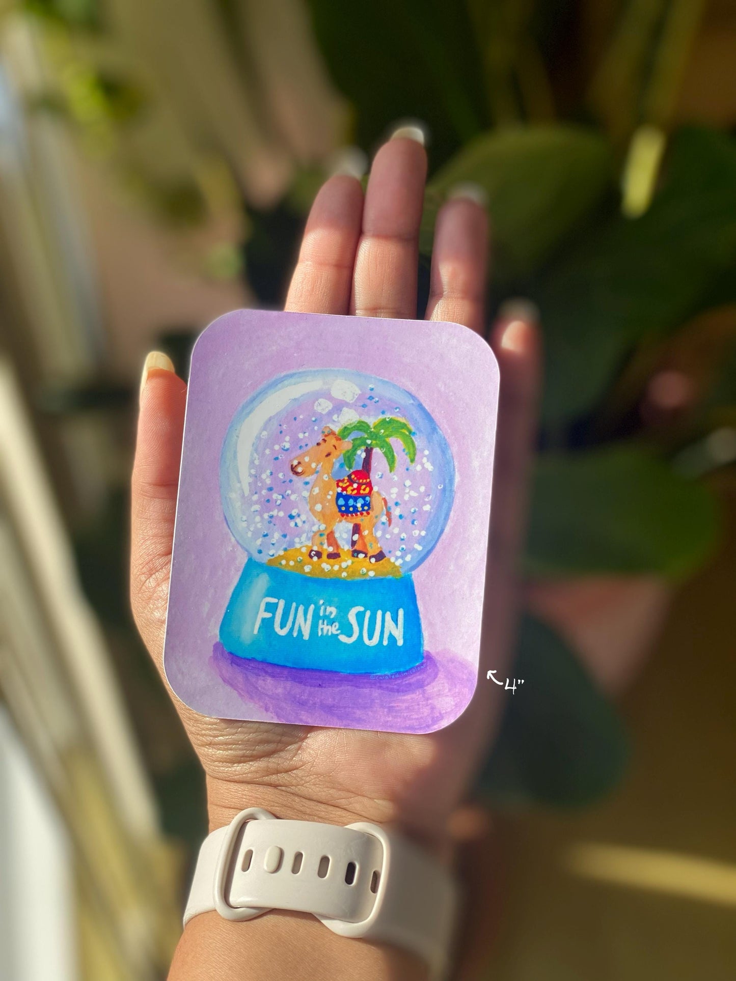 Fun in the Sun Snowglobe Vinyl Sticker, Whimsical Summer Desert Theme Decal, Camel Snowglobe sticker
