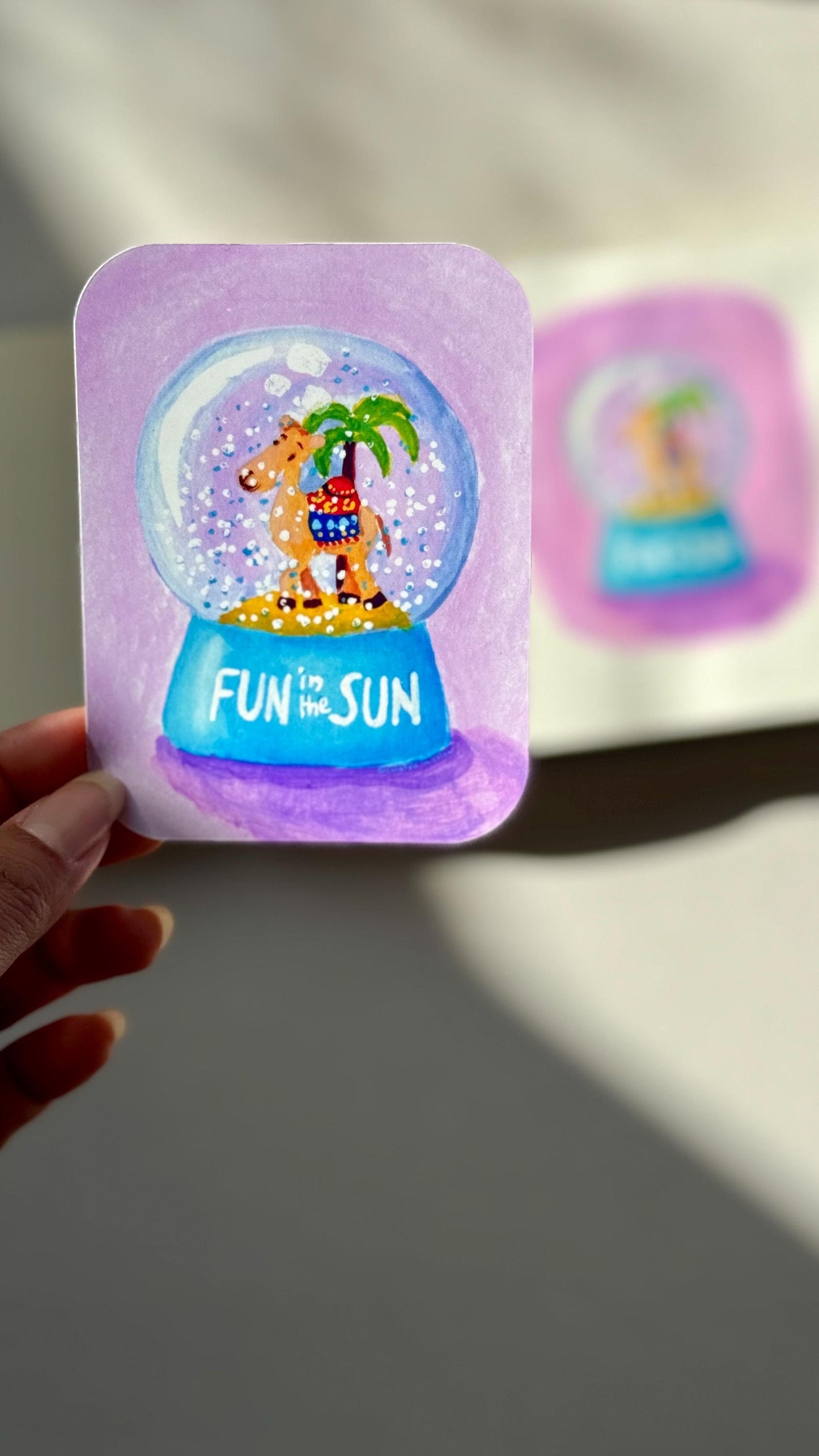 Fun in the Sun Snowglobe Vinyl Sticker, Whimsical Summer Desert Theme Decal, Camel Snowglobe sticker