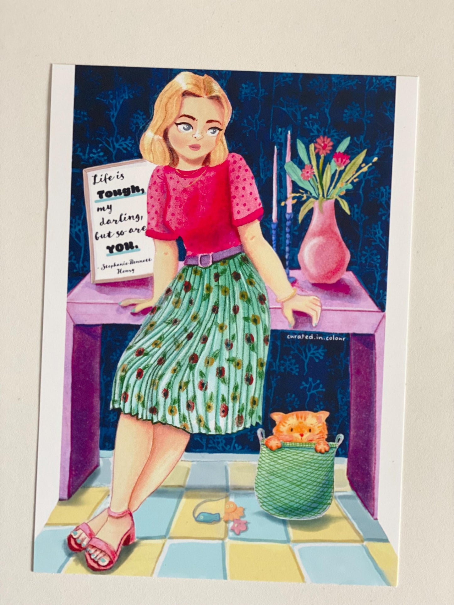 Tough woman with her Cat Art print