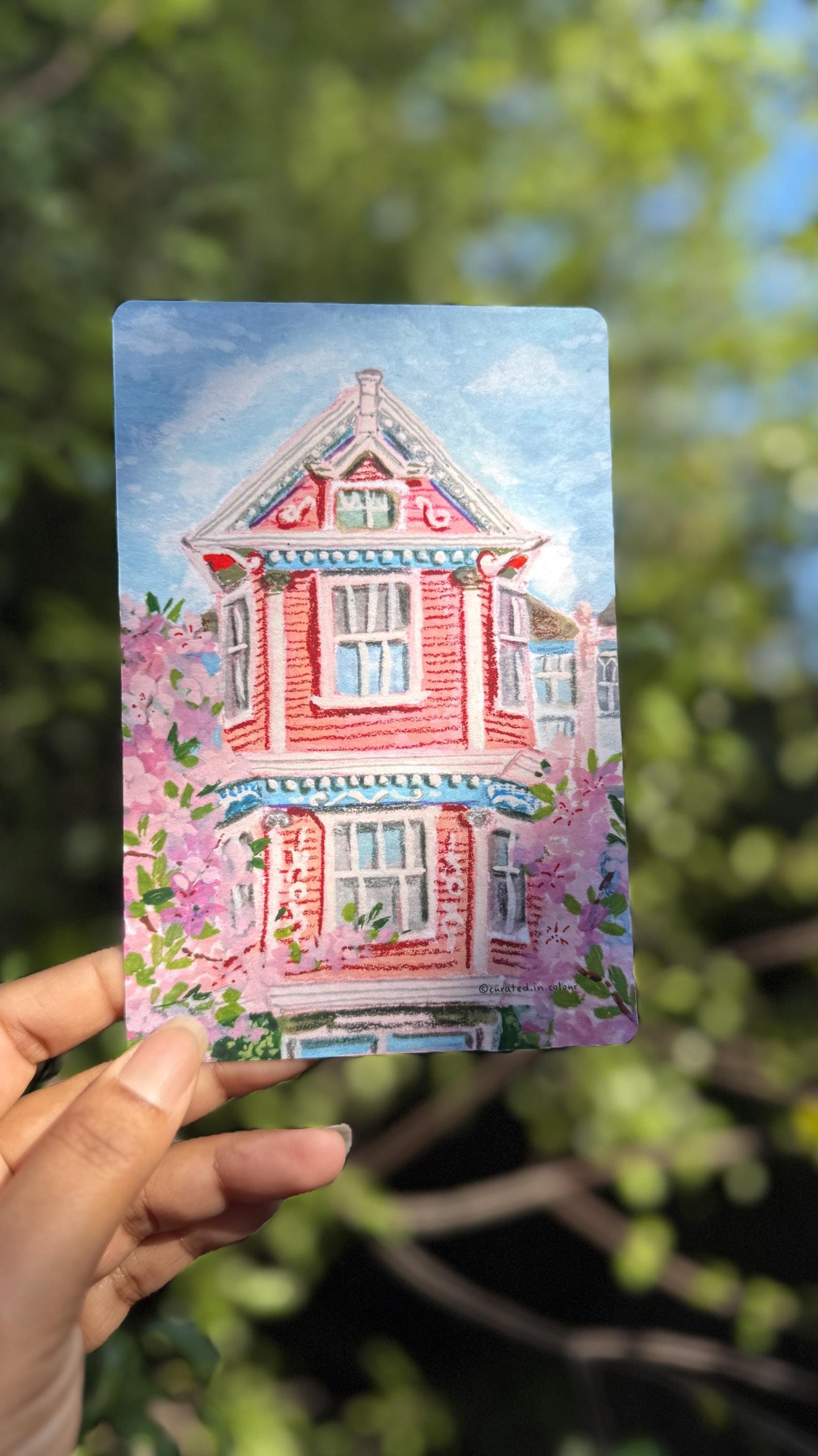 Cute Pink house with Bougainvillea Art Print