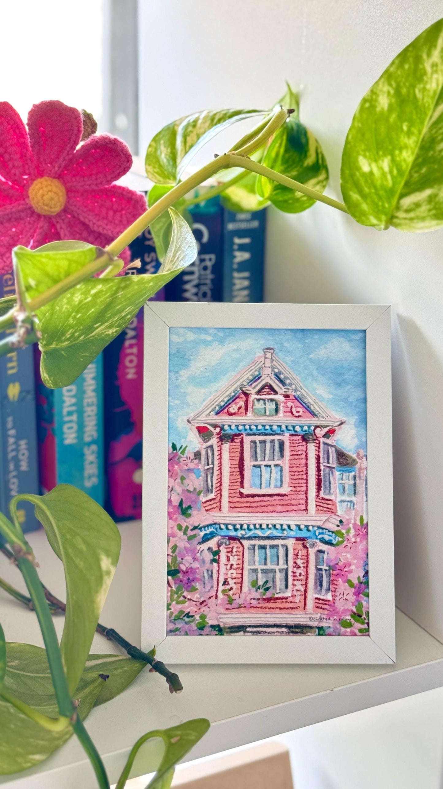 Cute Pink house with Bougainvillea Art Print