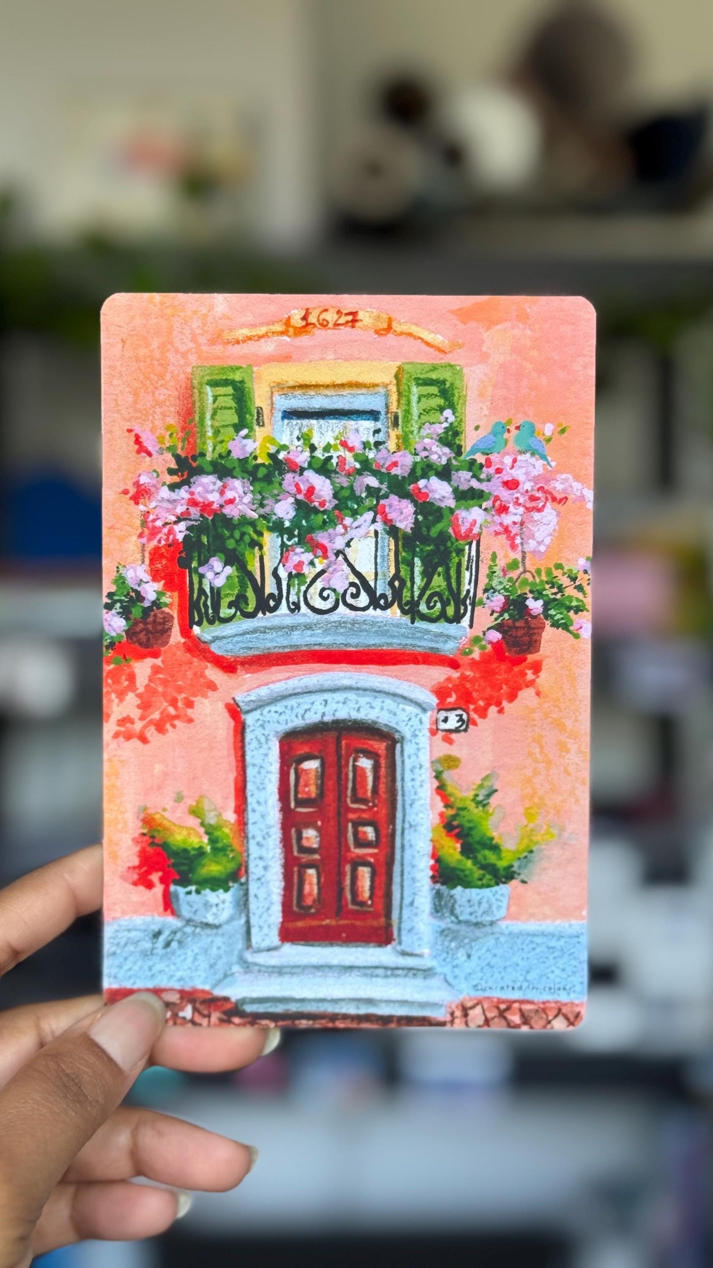 Cute Balcony with Bougainvillea and Birds Art Print