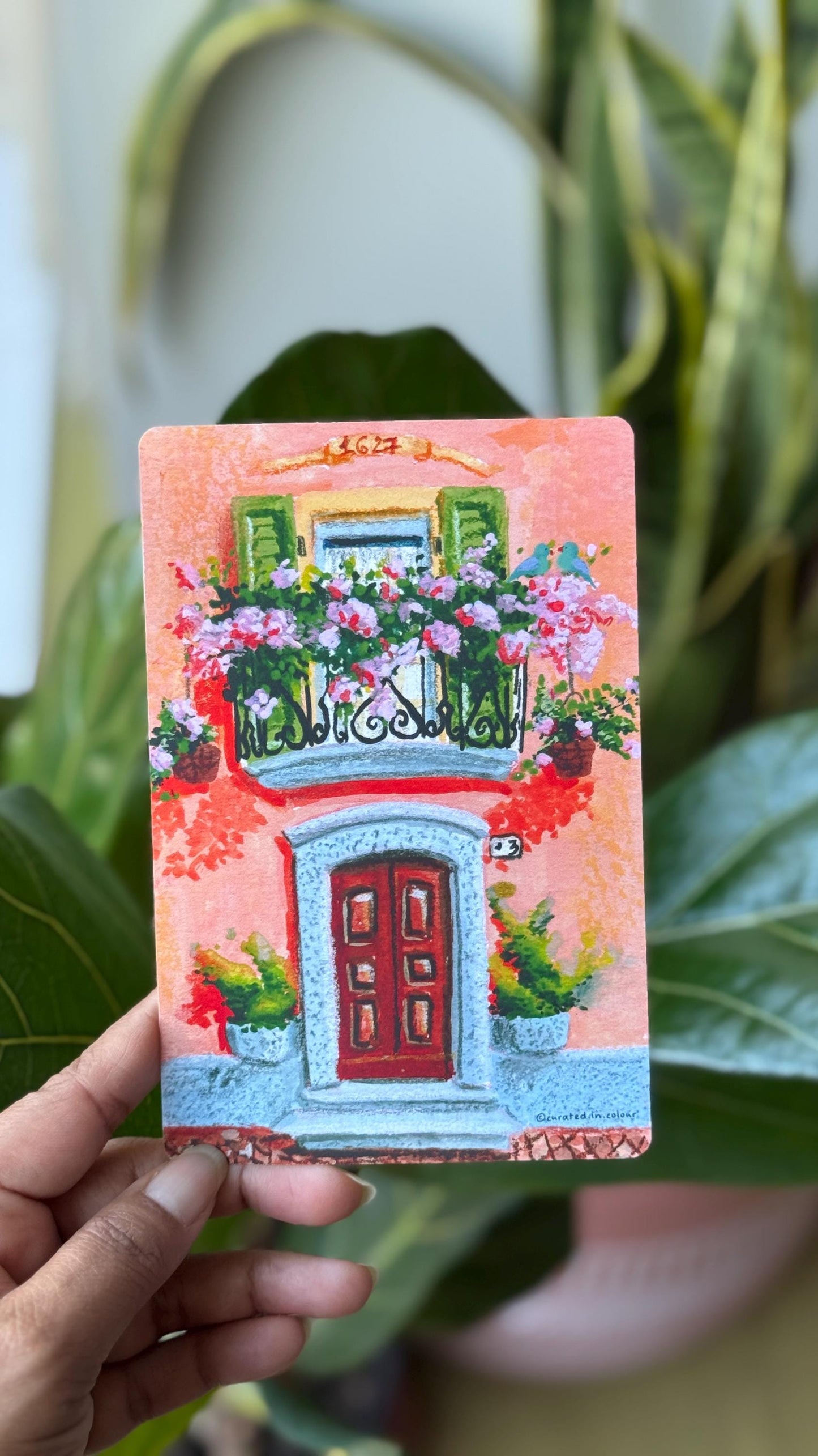 Cute Balcony with Bougainvillea and Birds Art Print