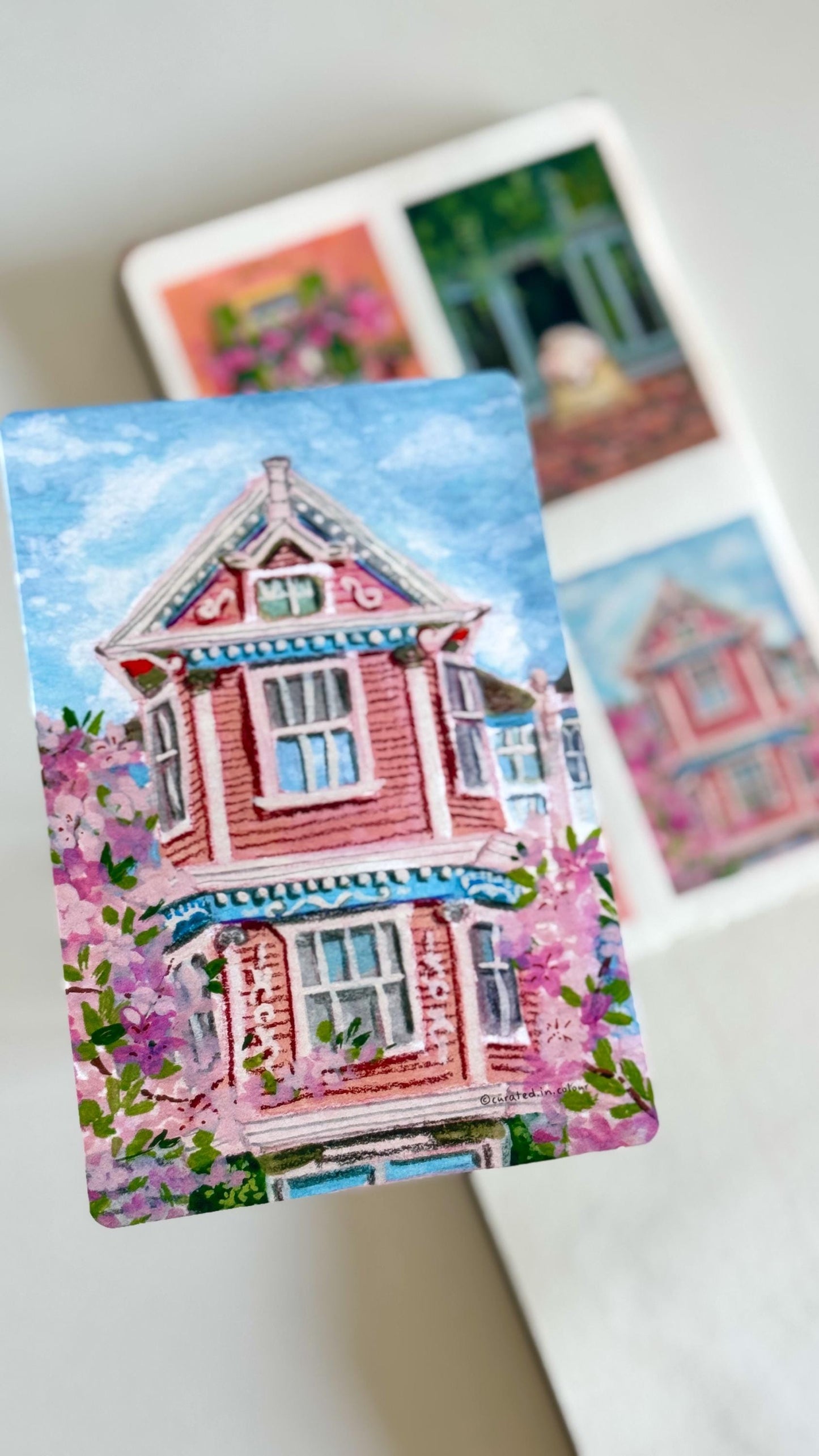 Cute Pink house with Bougainvillea Art Print