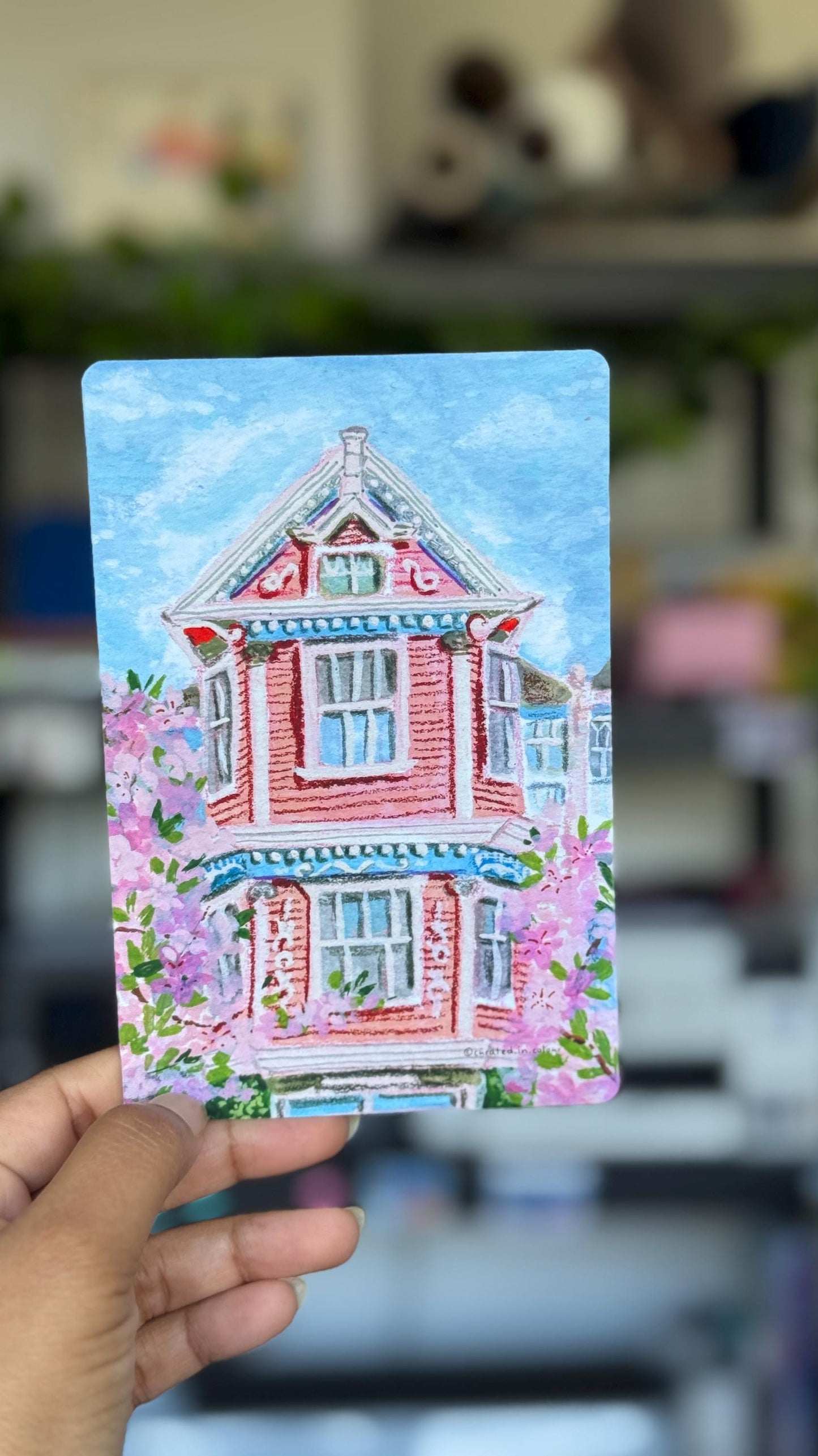 Cute Pink house with Bougainvillea Art Print