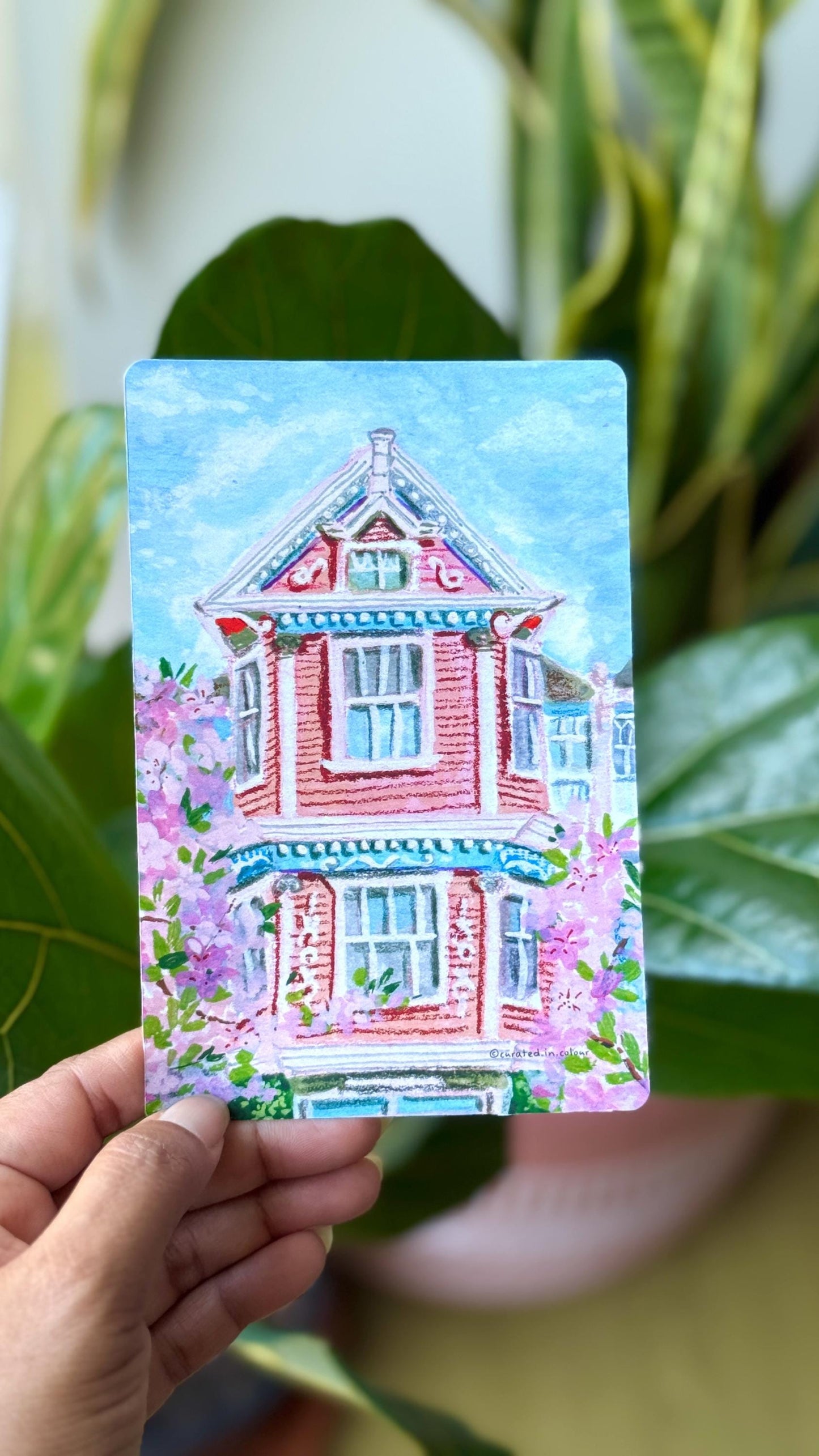 Cute Pink house with Bougainvillea Art Print
