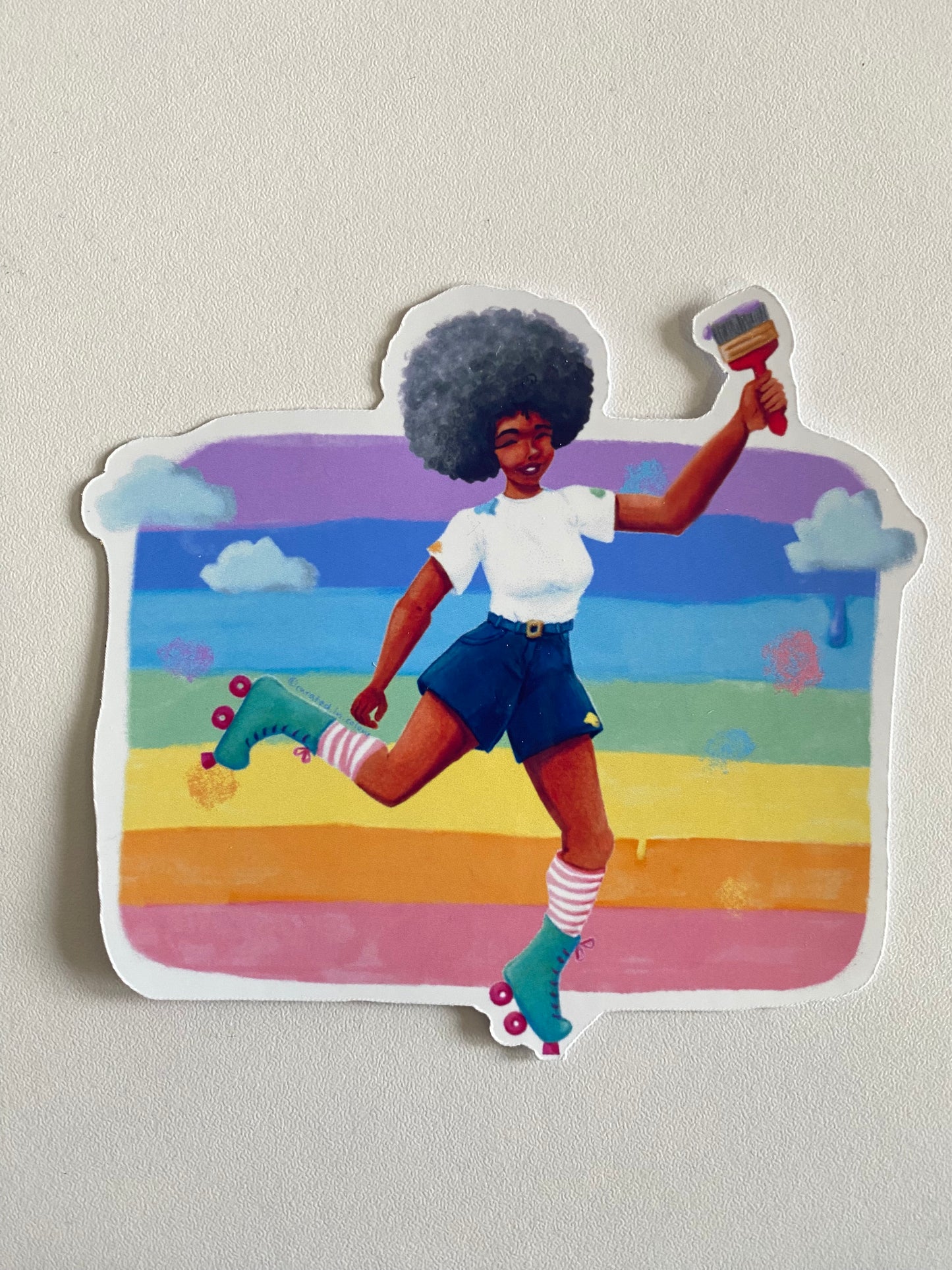 Rainbow Roller Skater Vinyl Sticker, Colorful Skates Decal, Cute girl sticker