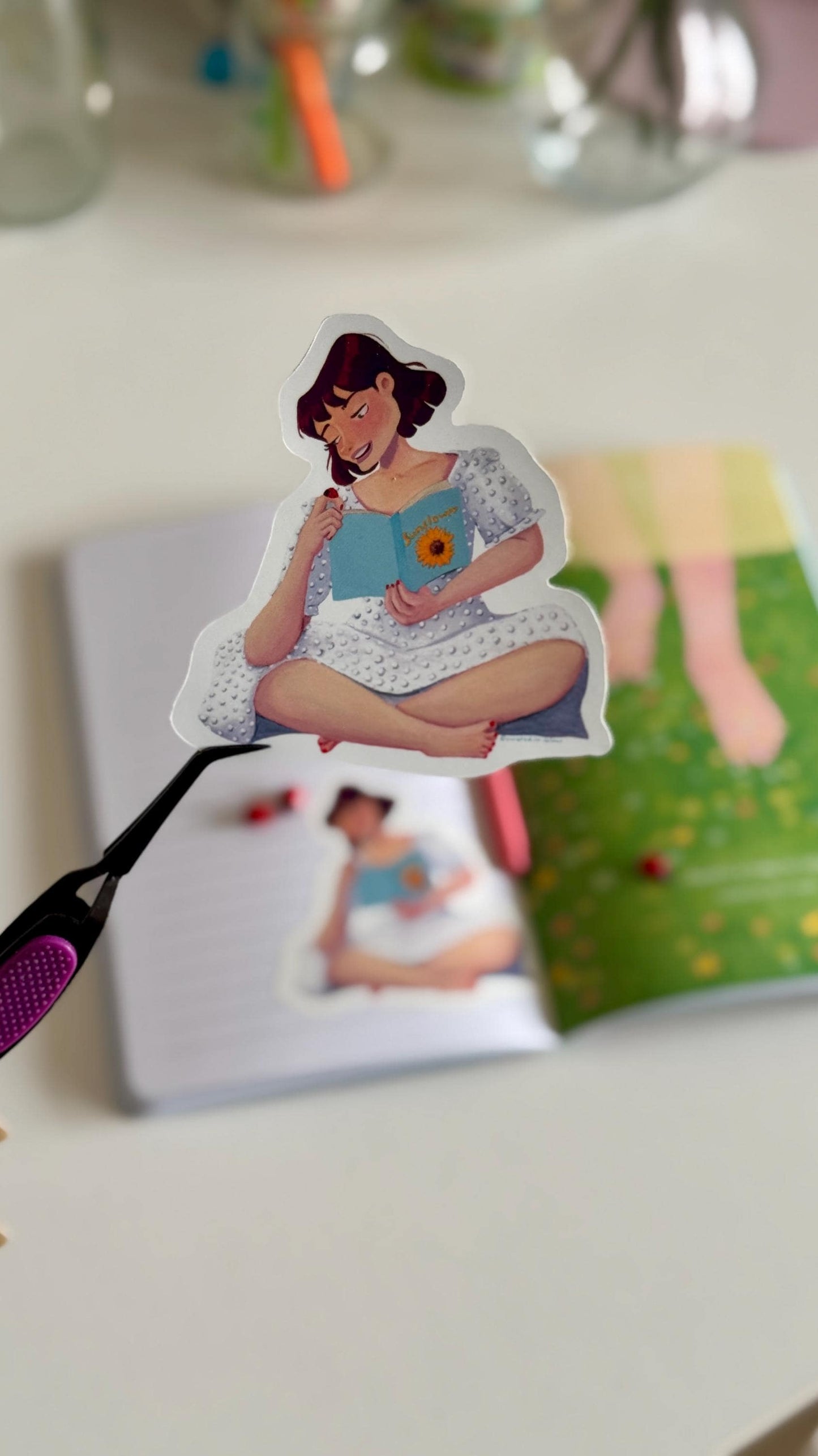 Rosie - The Sunflower Lover Vinyl Sticker, Cute girl sticker