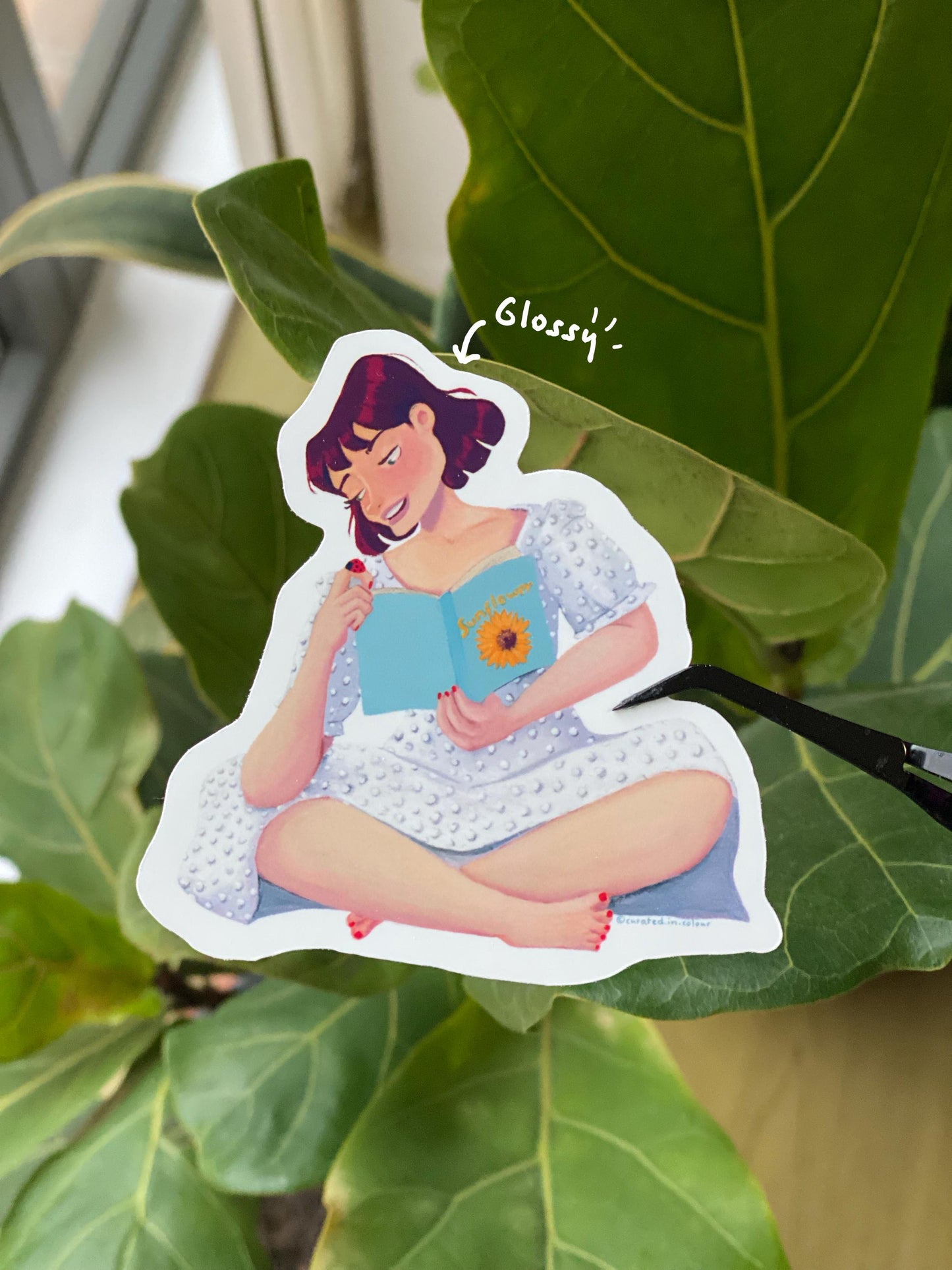 Rosie - The Sunflower Lover Vinyl Sticker, Cute girl sticker