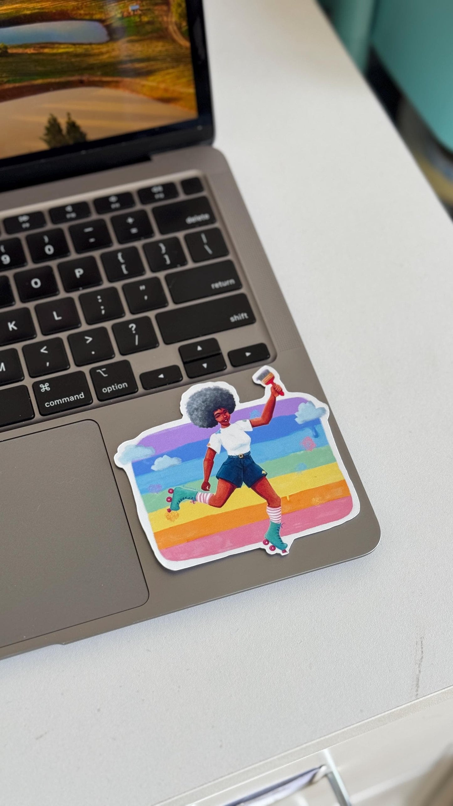 Rainbow Roller Skater Vinyl Sticker, Colorful Skates Decal, Cute girl sticker