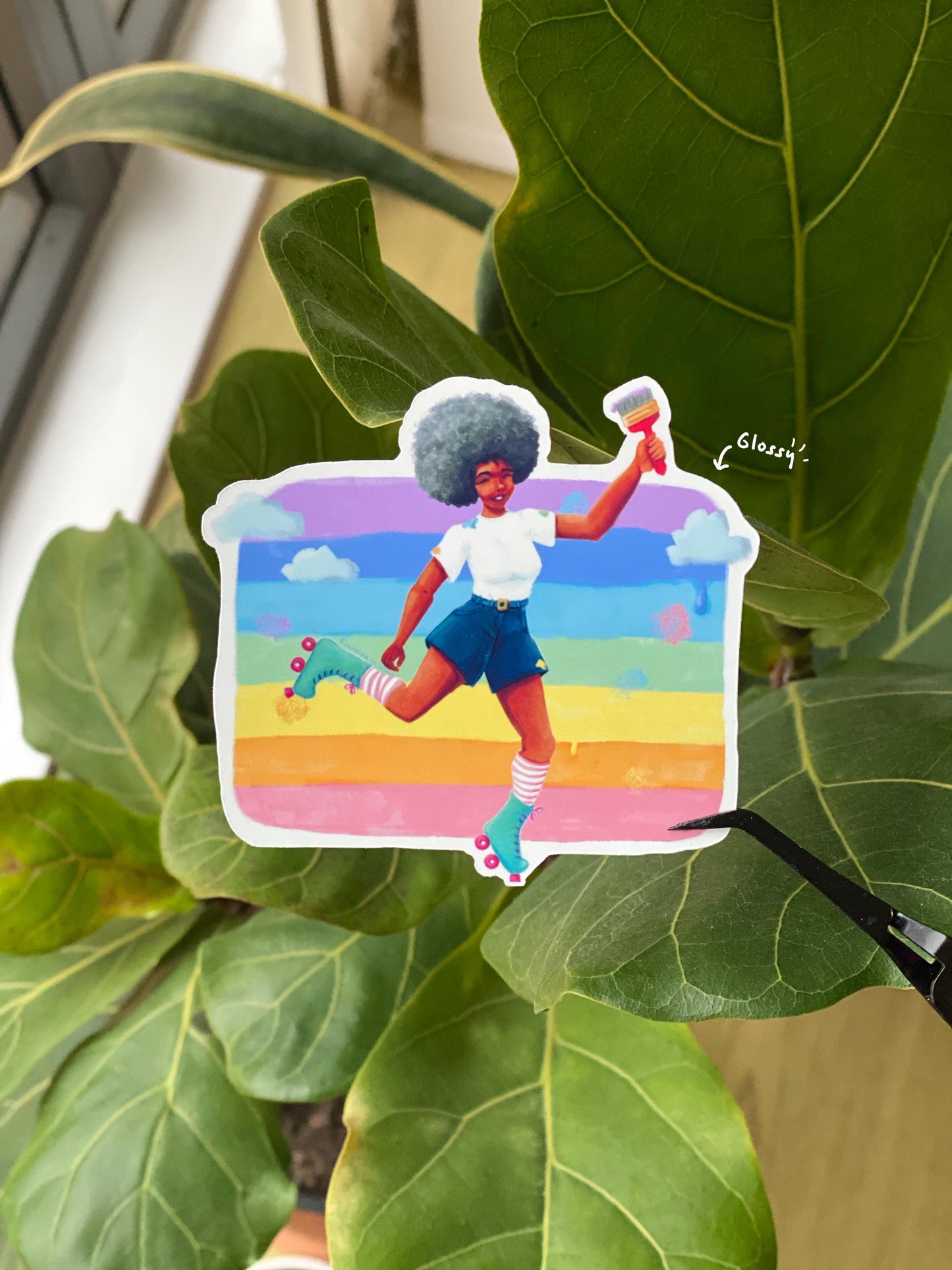 Rainbow Roller Skater Vinyl Sticker, Colorful Skates Decal, Cute girl sticker