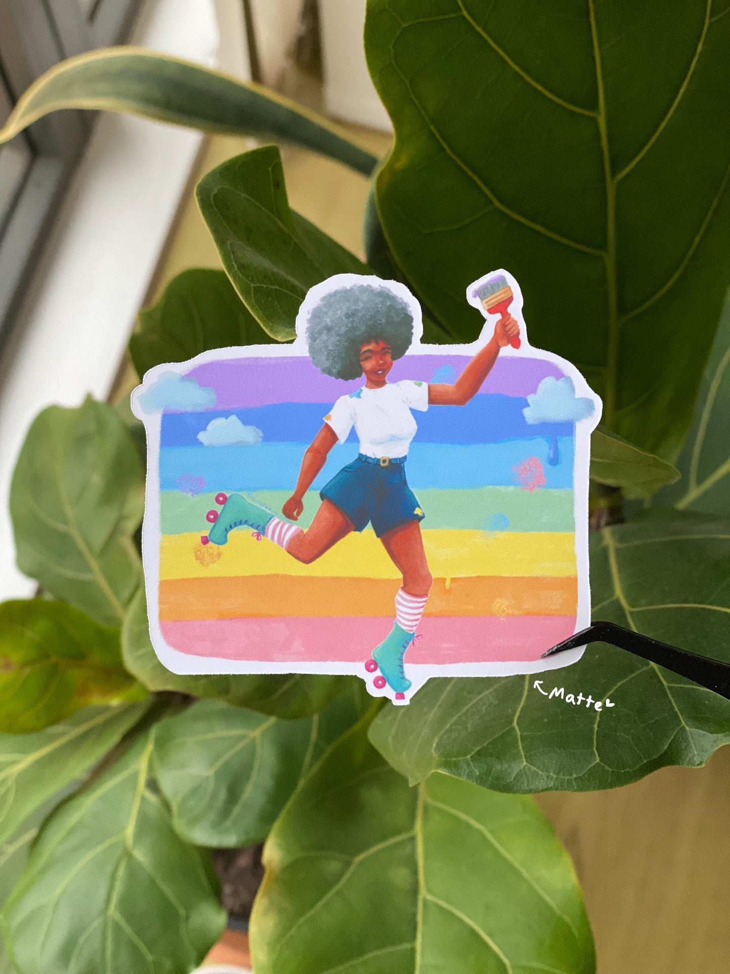 Rainbow Roller Skater Vinyl Sticker, Colorful Skates Decal, Cute girl sticker