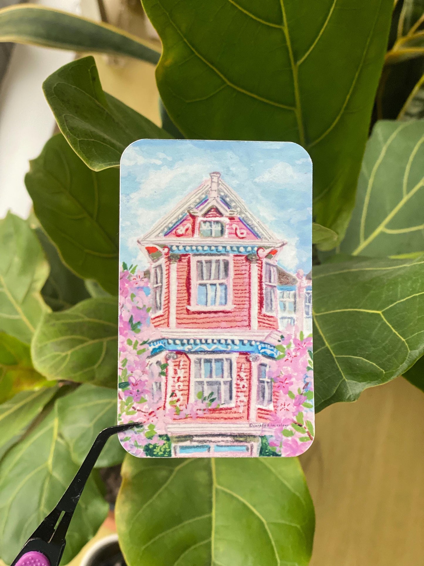 Cute Pink house with Bougainvillea vinyl sticker