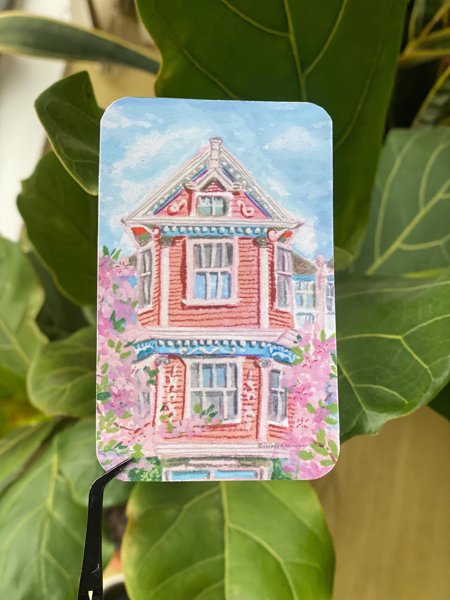 Cute Pink house with Bougainvillea vinyl sticker