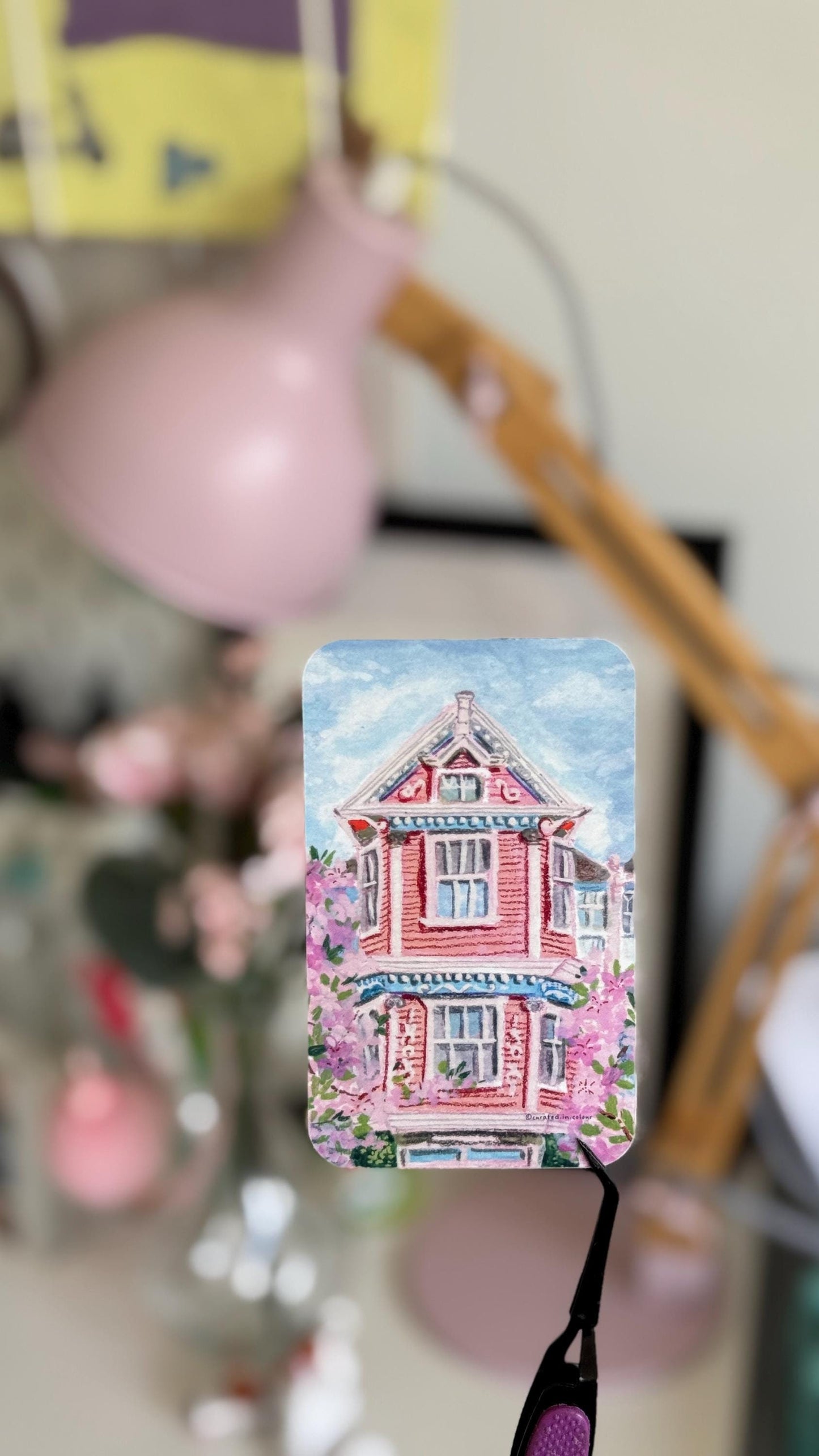 Cute Pink house with Bougainvillea vinyl sticker