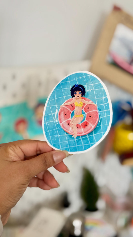 Summer Splash Vinyl Sticker, Girl in Swimming Pool decal, Cute girl sticker