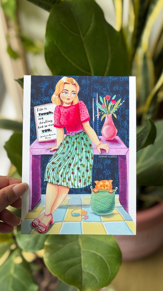 Tough woman with her Cat Art print