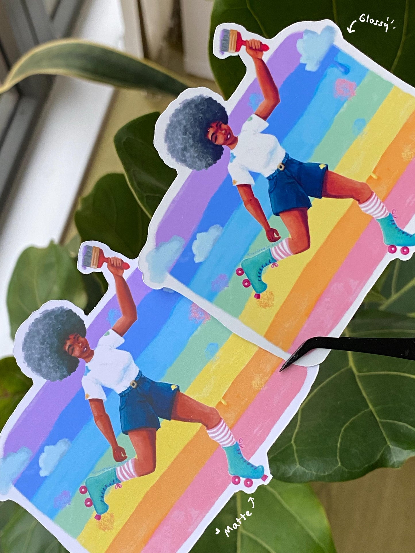 Rainbow Roller Skater Vinyl Sticker, Colorful Skates Decal, Cute girl sticker