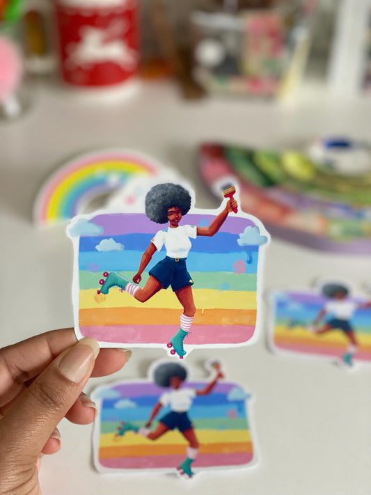 Rainbow Roller Skater Vinyl Sticker, Colorful Skates Decal, Cute girl sticker