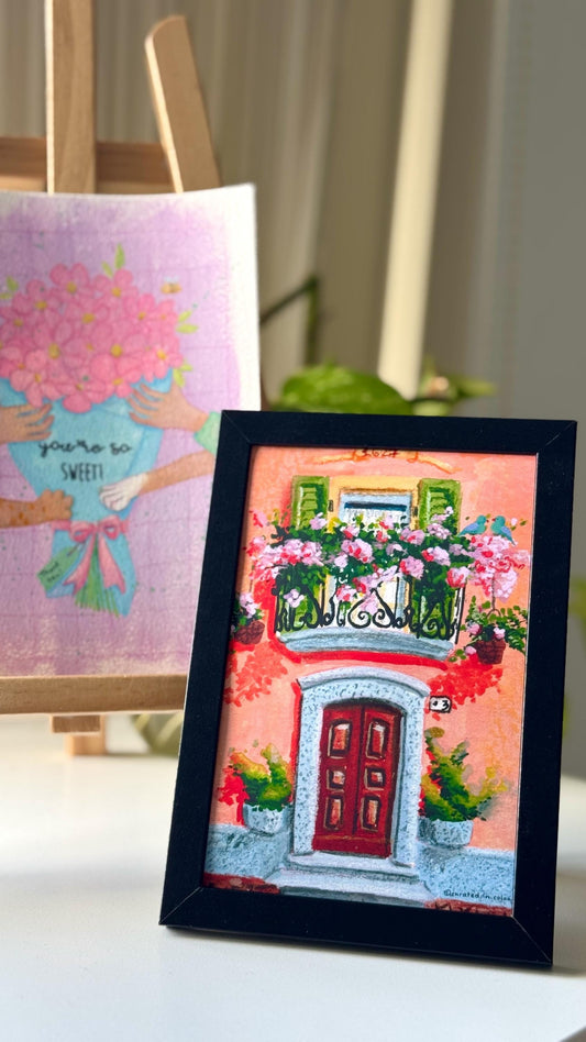 Cute Balcony with Bougainvillea and Birds Art Print