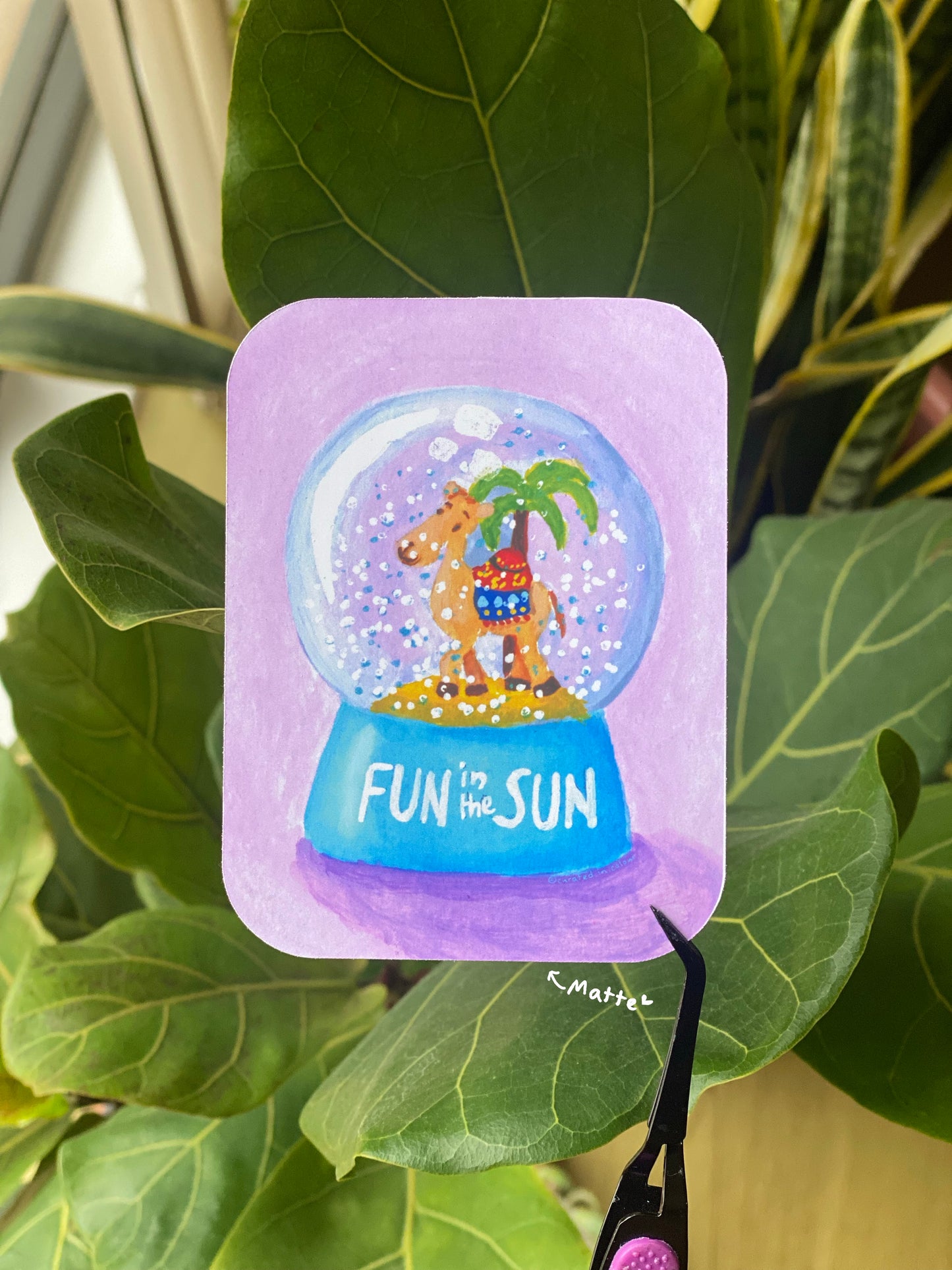 Fun in the Sun Snowglobe Vinyl Sticker, Whimsical Summer Desert Theme Decal, Camel Snowglobe sticker